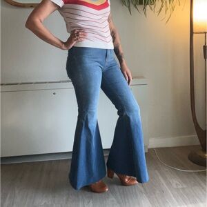 Free People Bell Bottoms High Waisted Flare Jeans - Retro Style 70s Mid Century